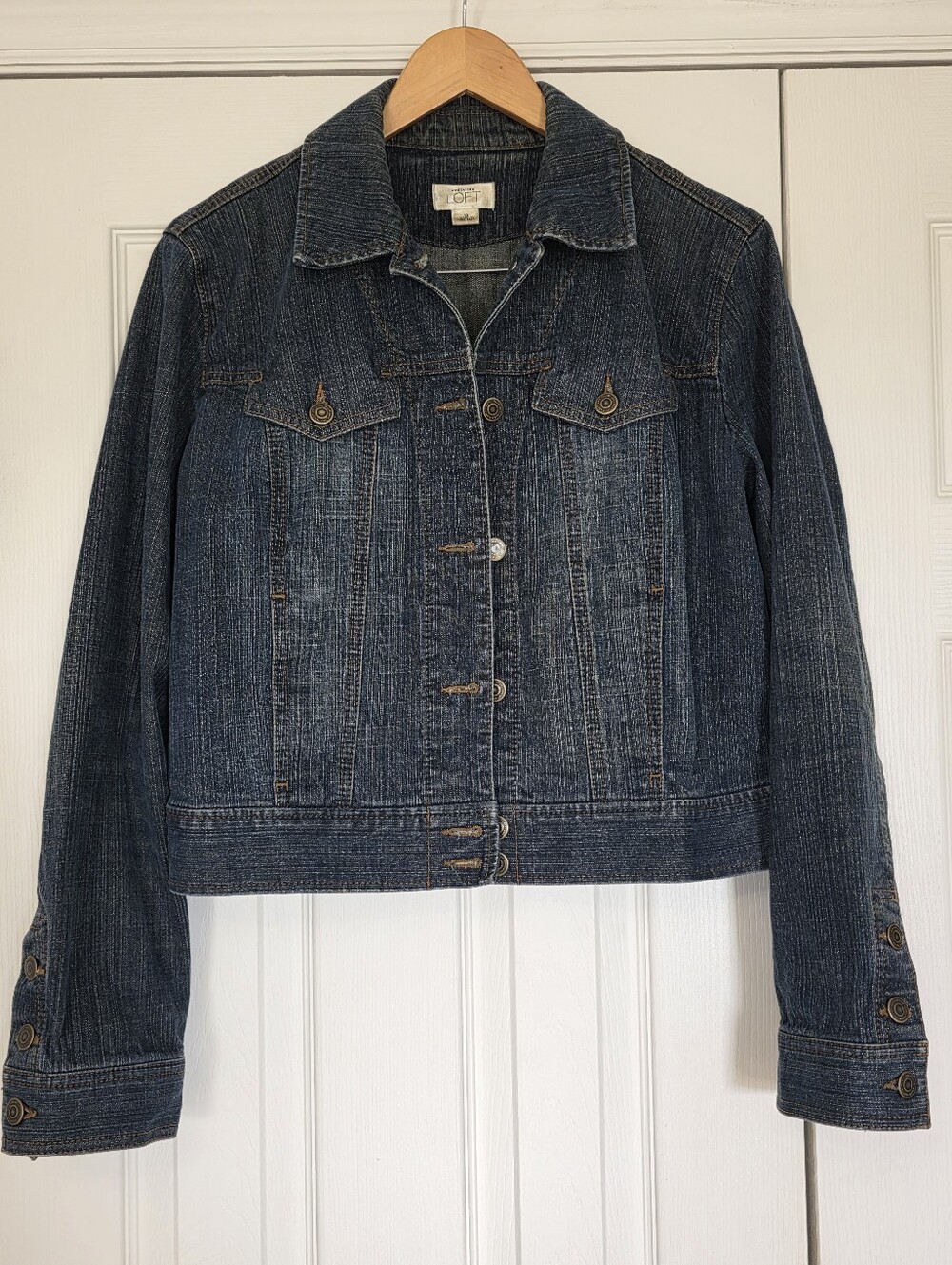 Loft Classic Oil Rubbed Crop Denim Jacket - Dark Wash
